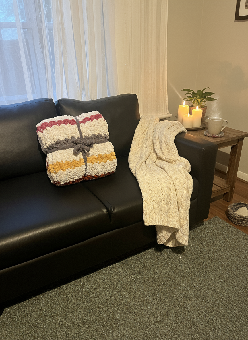 Handmade church knit toddler blanket 85x95cm