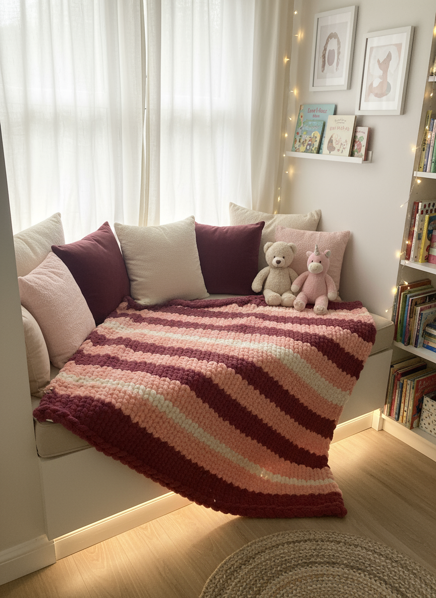 Handmade chunky knit children’s blanket 100x120cm