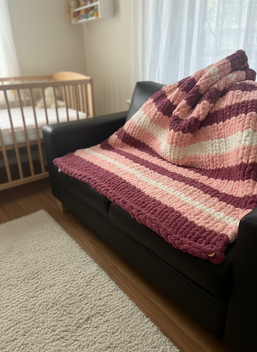 Handmade chunky knit children’s blanket 100x120cm