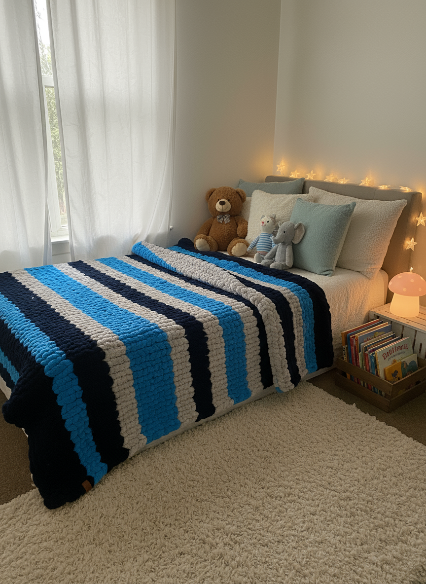 Handmade chunky knit children’s blanket 100x120cm