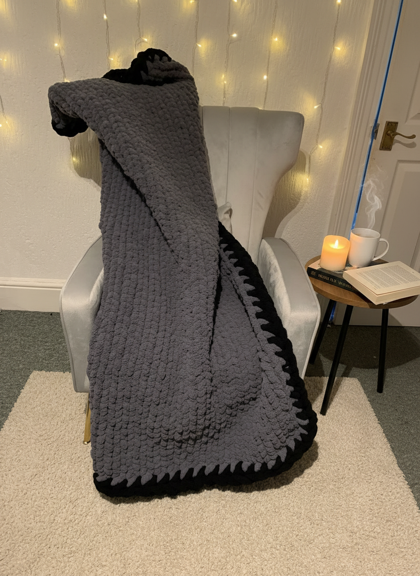 Handmade chenille chunky knit blanket