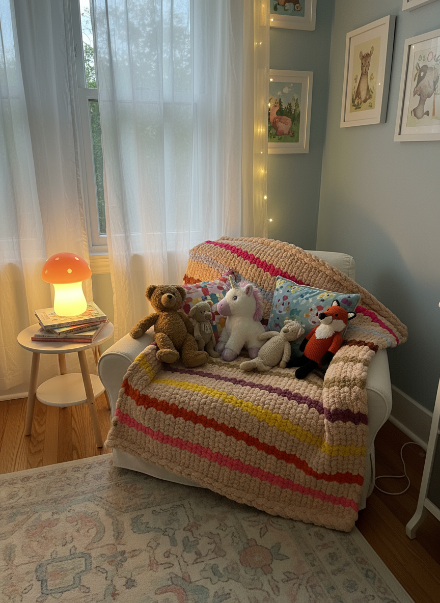 Handmade chunky knit toddler blanket 90x90cm