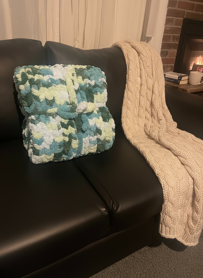 Handmade chunky knit children’s blanket 100x120cm