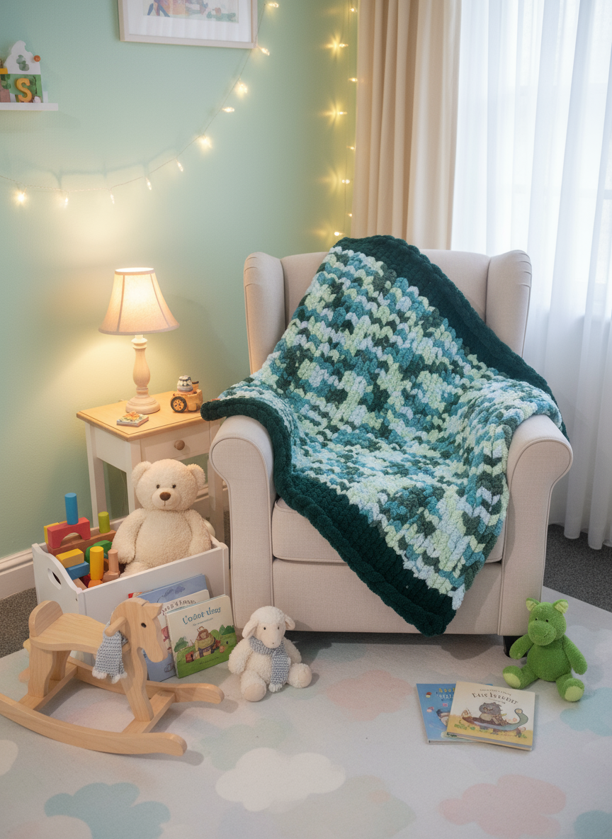 Handmade chunky knit toddler blanket 90x90cm