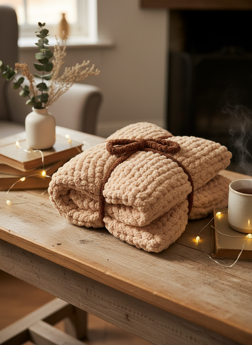 Handmade chunky knit blanket