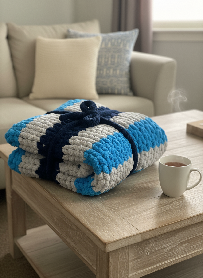 Handmade chunky knit children’s blanket 100x120cm