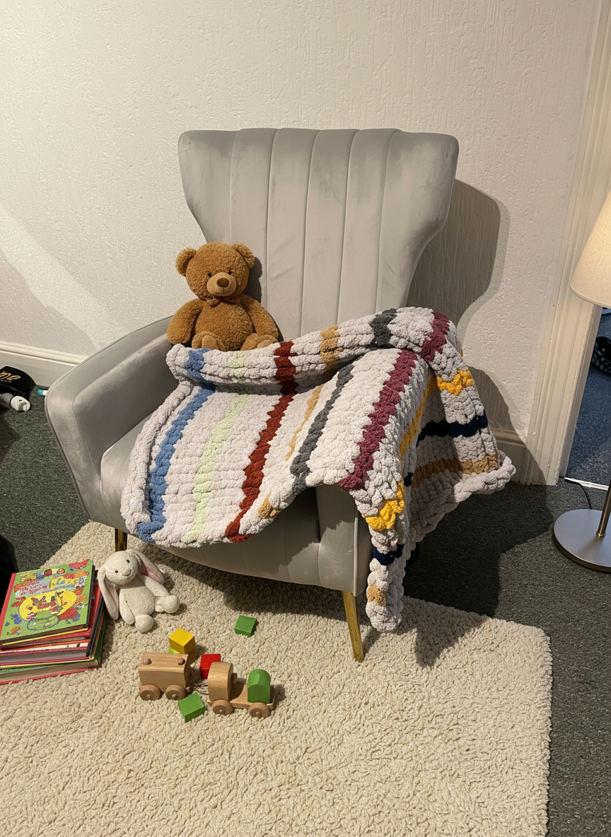 Handmade church knit toddler blanket 85x95cm