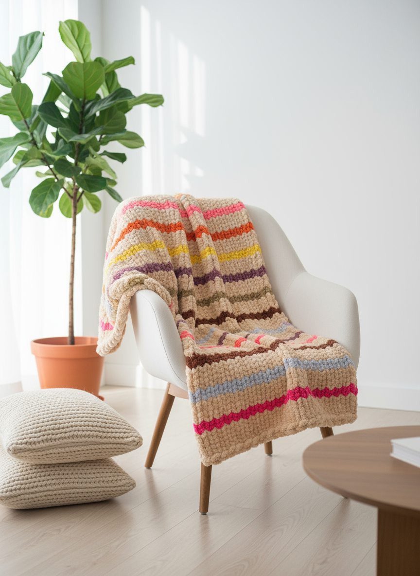 Handmade chunky knit toddler blanket 90x90cm