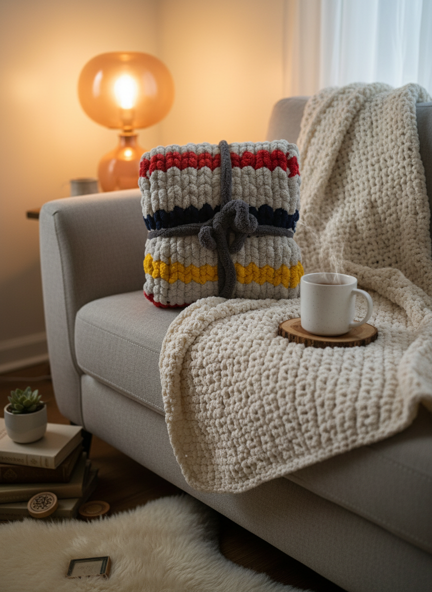 Handmade chunky knitting children’s blanket