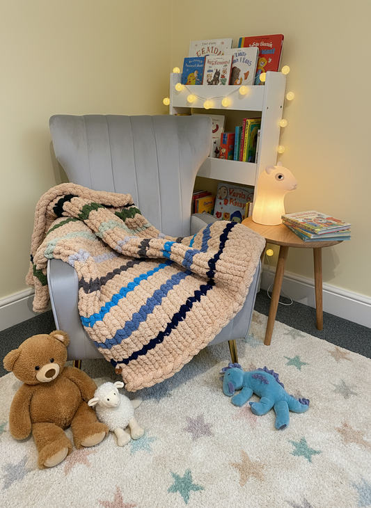 Handmade chunky knit toddler blanket 85x95cm