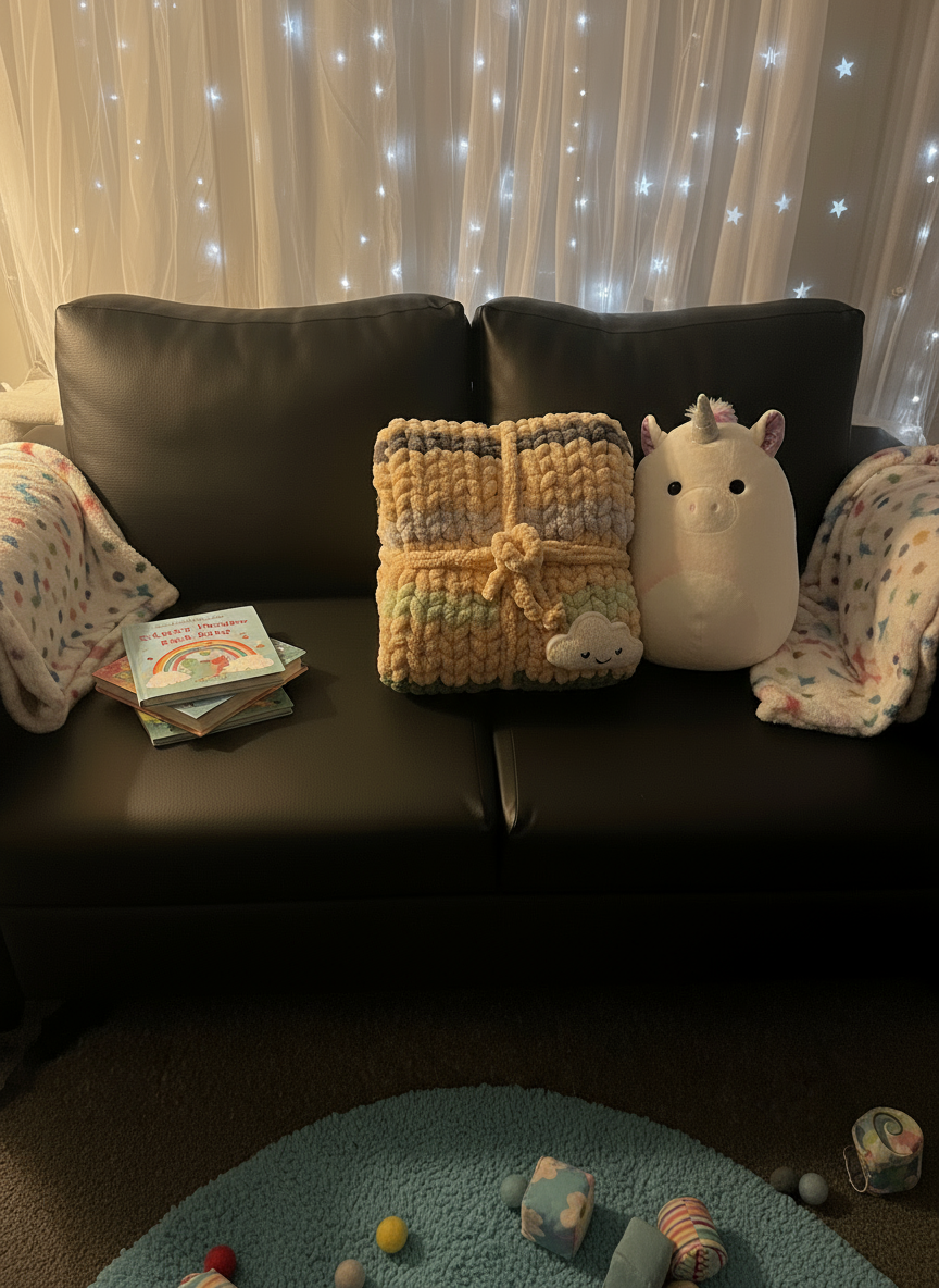 Handmade chunky knit toddler blanket 85x95cm