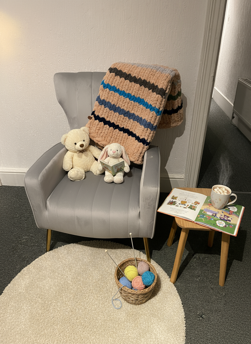 Handmade chunky knit toddler blanket 85x95cm