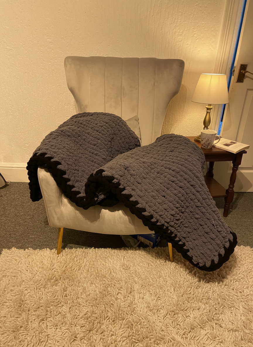 Handmade chenille chunky knit blanket
