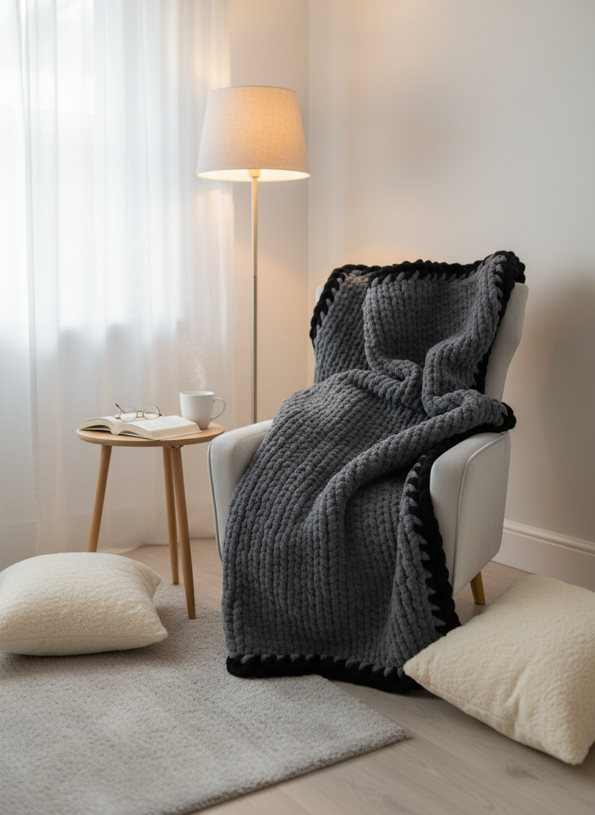 Handmade chenille chunky knit blanket