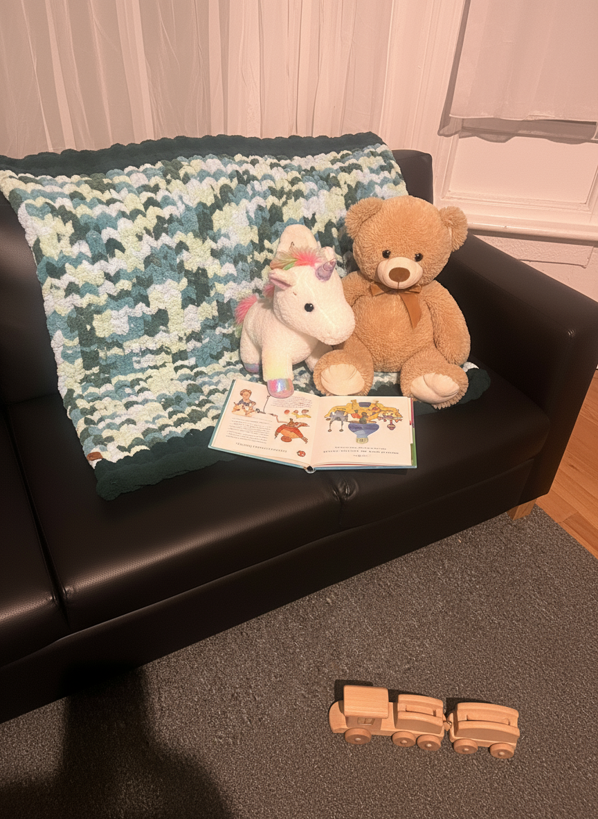 Handmade chunky knit toddler blanket 90x90cm