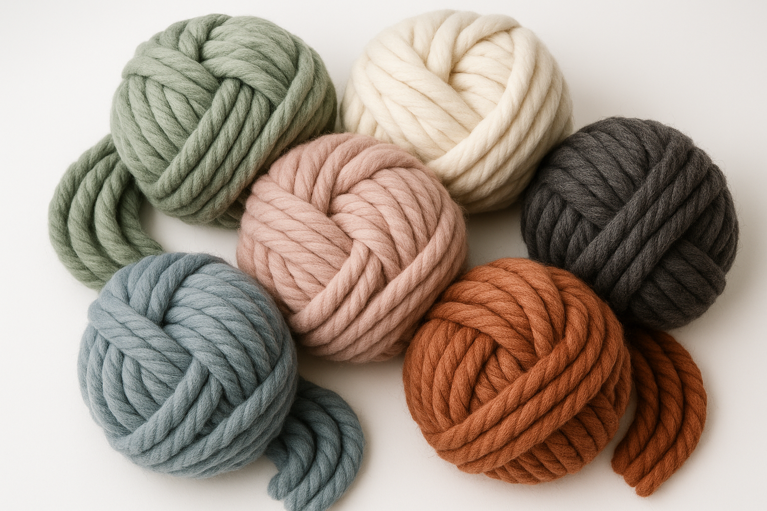 a clean photo of a lot of chucky wool all Morden colours 
