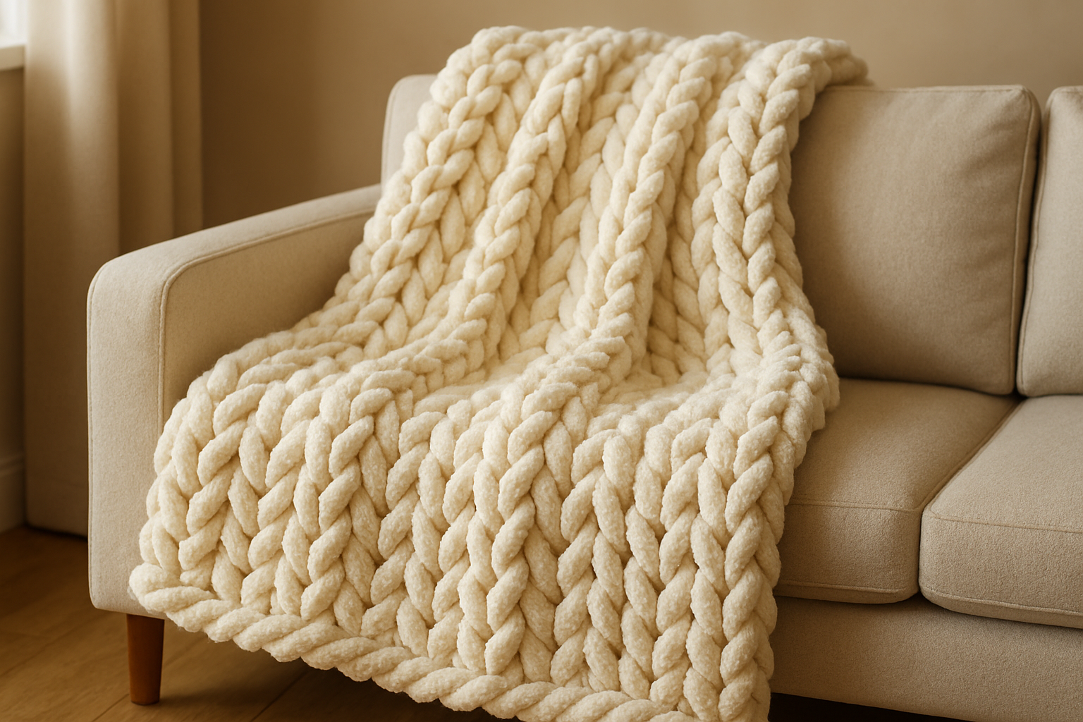 Change the blanket to a realistic chenille chunky knit blanket 